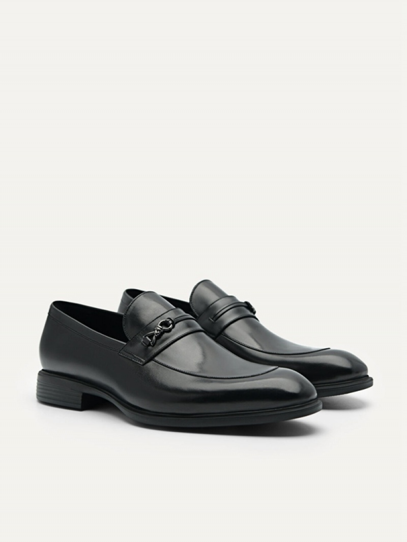 Black Men's Pedro Altitude Lightweight Metal Bit Leather Loafers | LIXYEO-279