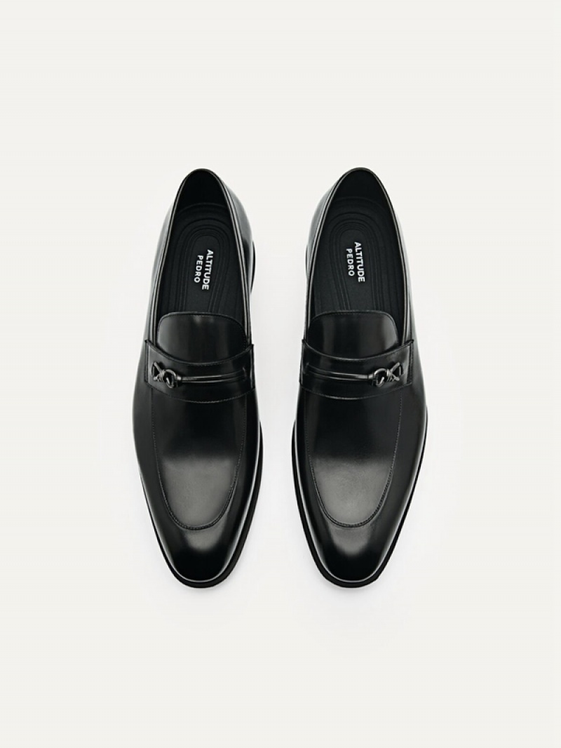 Black Men's Pedro Altitude Lightweight Metal Bit Leather Loafers | LIXYEO-279