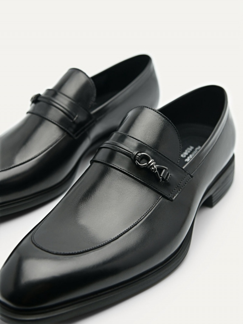 Black Men's Pedro Altitude Lightweight Metal Bit Leather Loafers | LIXYEO-279