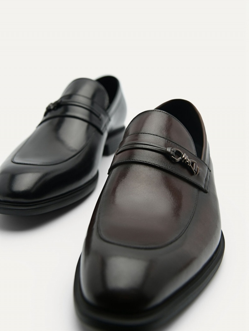 Black Men's Pedro Altitude Lightweight Metal Bit Leather Loafers | LIXYEO-279