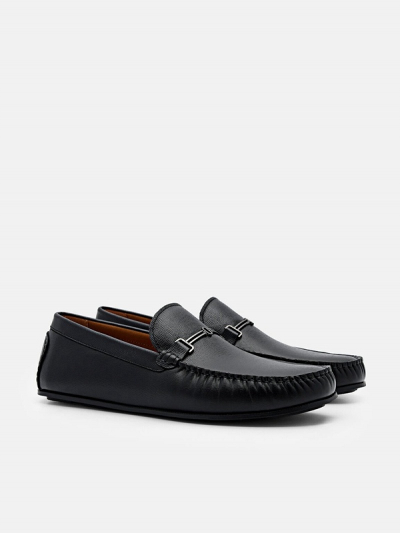 Black Men's Pedro Anthony Leather Moccasins | BPGUXL-415