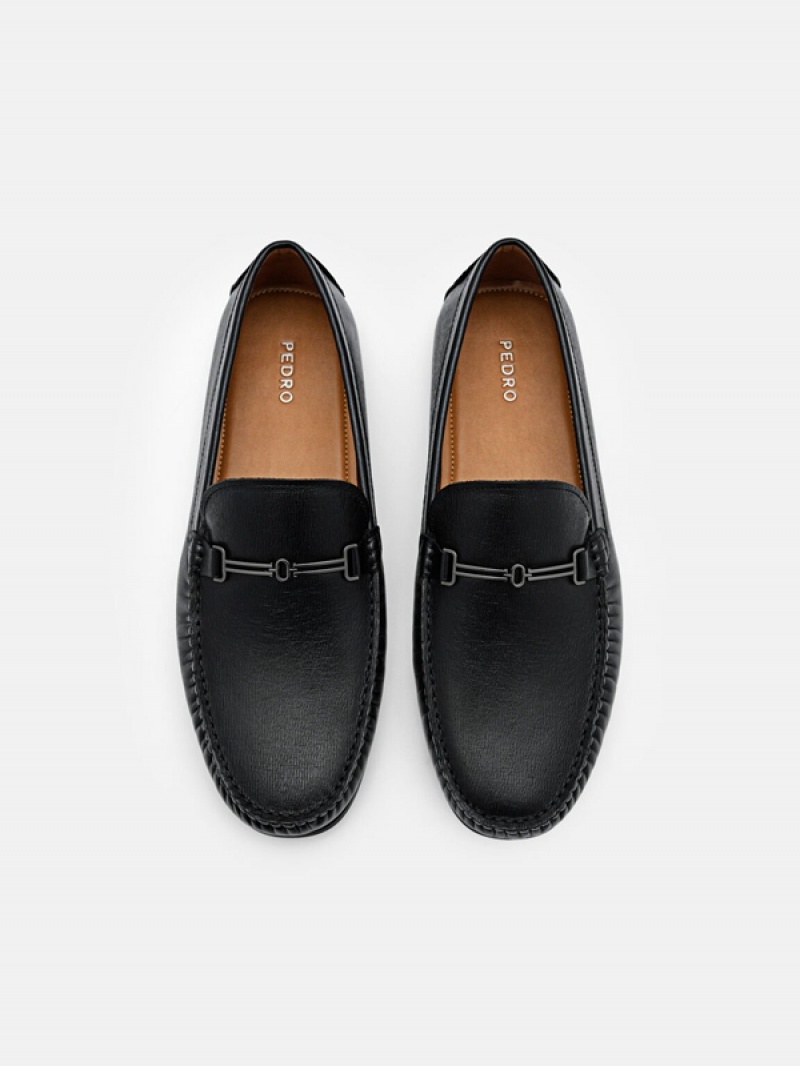 Black Men's Pedro Anthony Leather Moccasins | BPGUXL-415