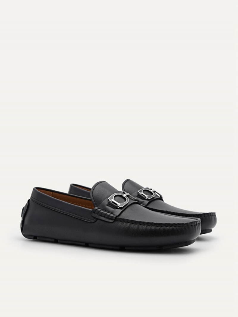 Black Men's Pedro Antonio Leather Moccasins | UFOKMQ-324