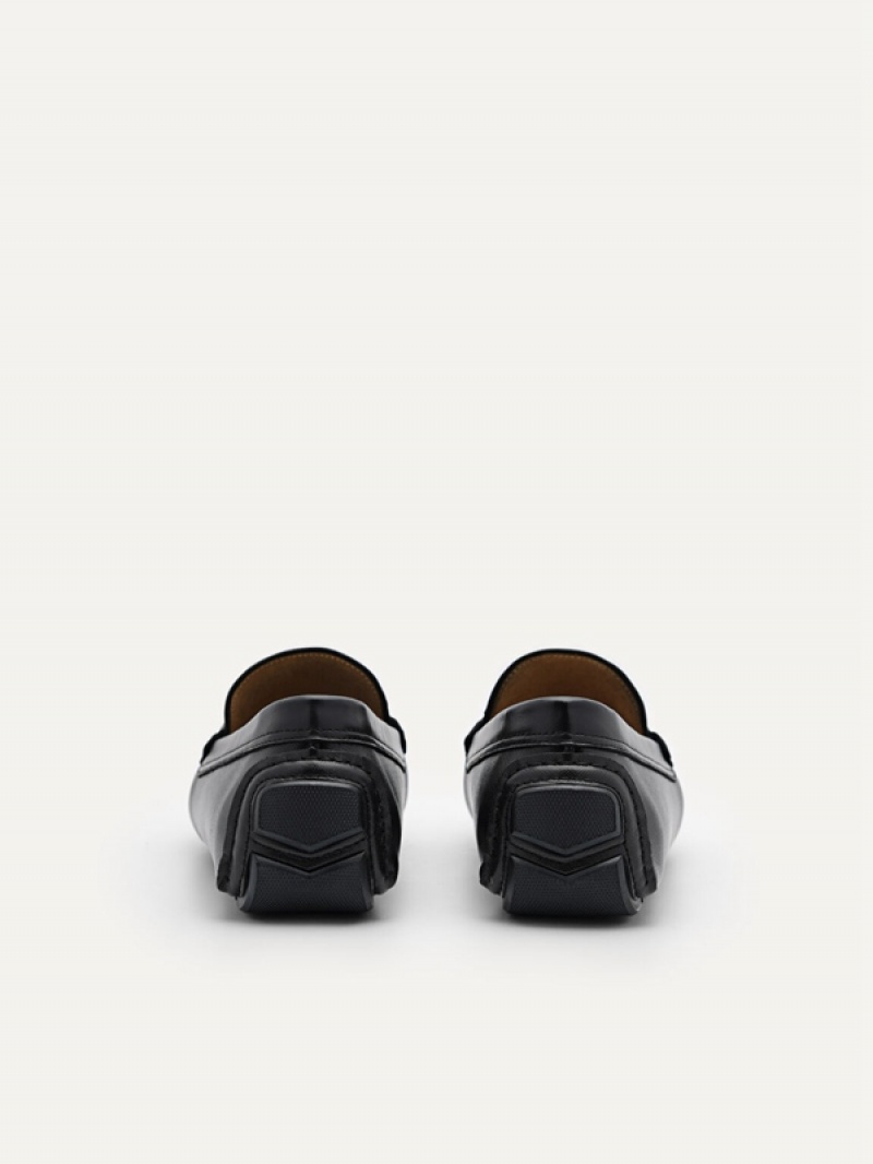 Black Men's Pedro Antonio Leather Moccasins | UFOKMQ-324