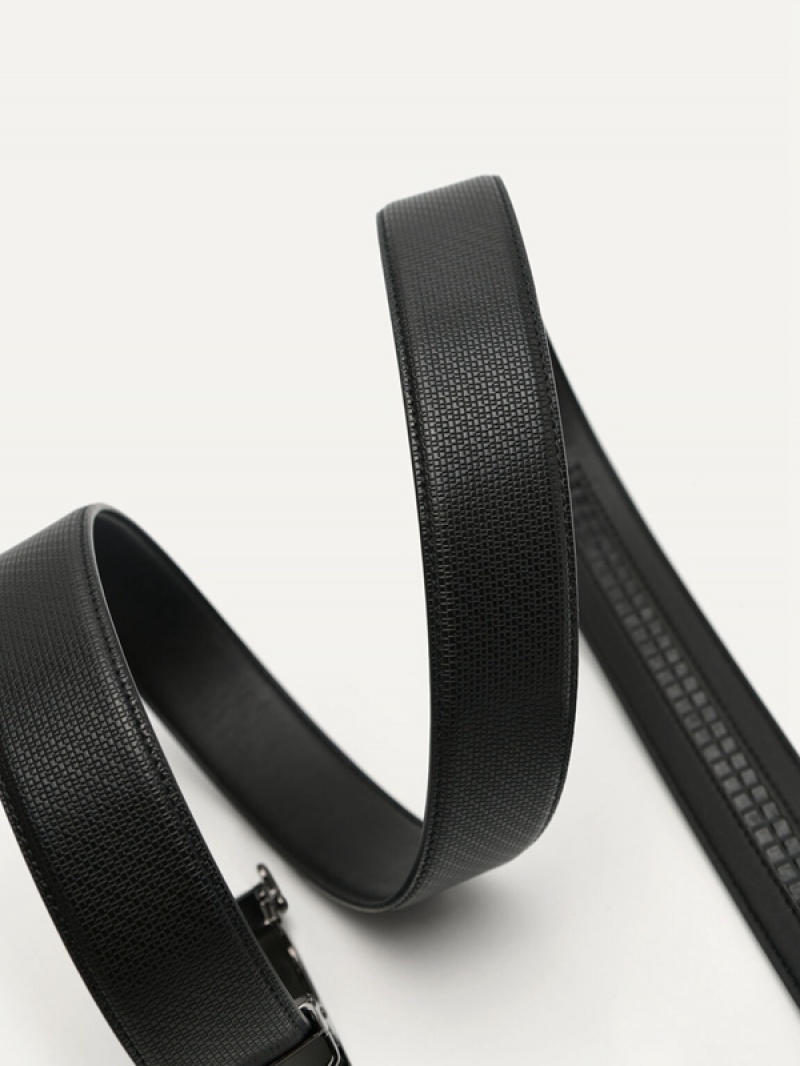 Black Men's Pedro Automatic Textured Leather Belt | MHBWTU-174