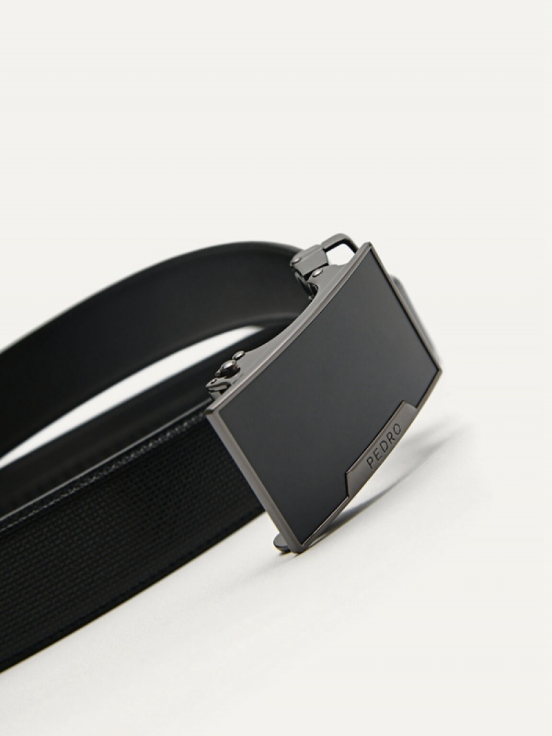 Black Men's Pedro Automatic Textured Leather Belt | MHBWTU-174