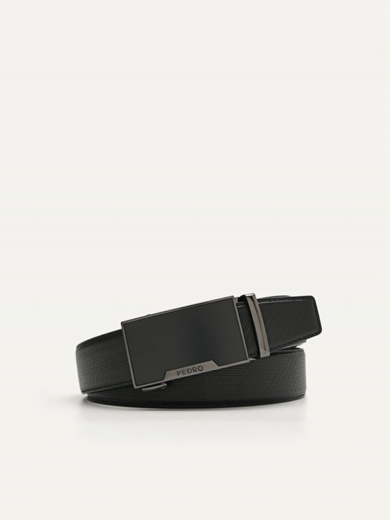 Black Men\'s Pedro Automatic Textured Leather Belt | MHBWTU-174