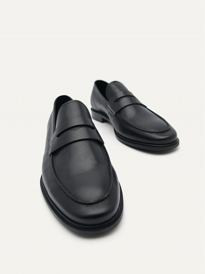 Black Men's Pedro Bailey Calf Leather Loafers | KOBARZ-926