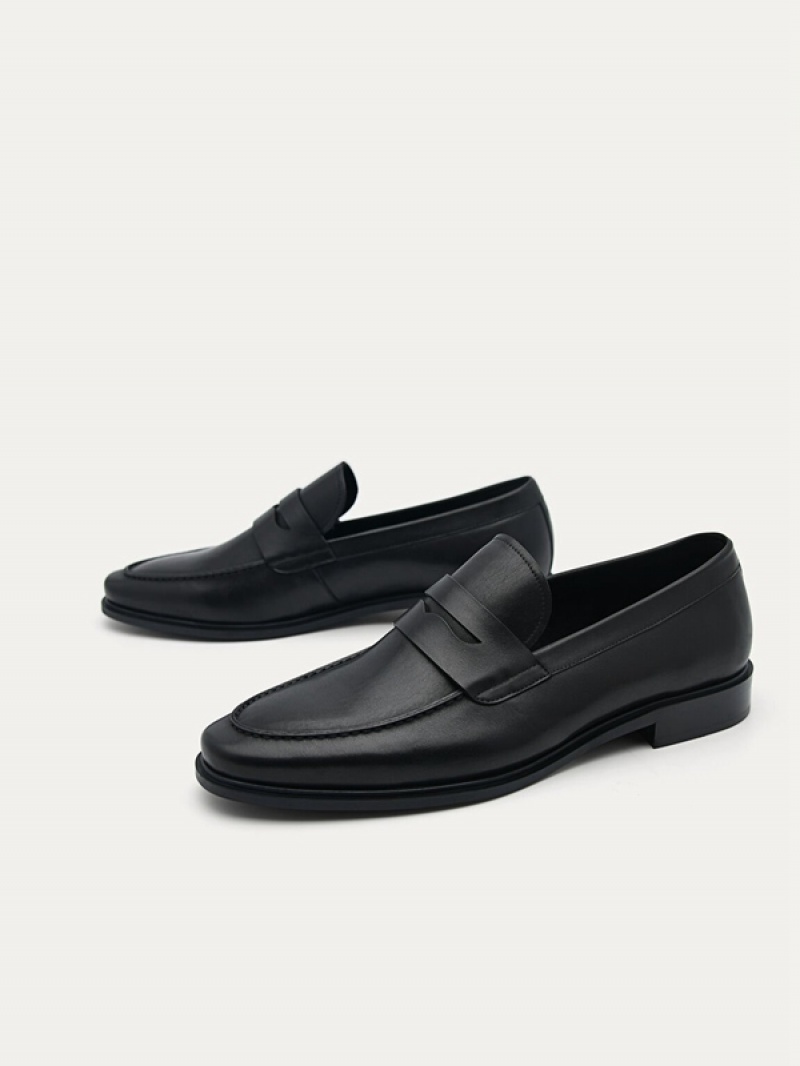 Black Men's Pedro Bailey Calf Leather Loafers | KOBARZ-926