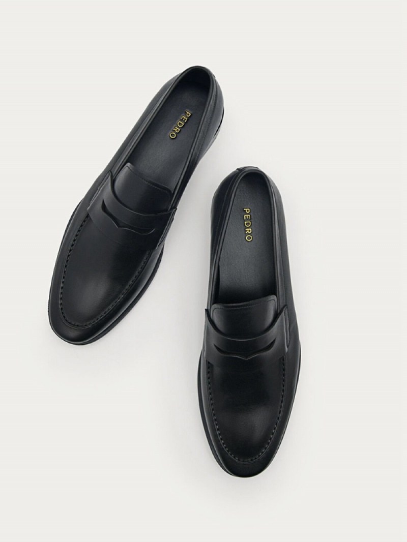 Black Men's Pedro Bailey Calf Leather Loafers | KOBARZ-926