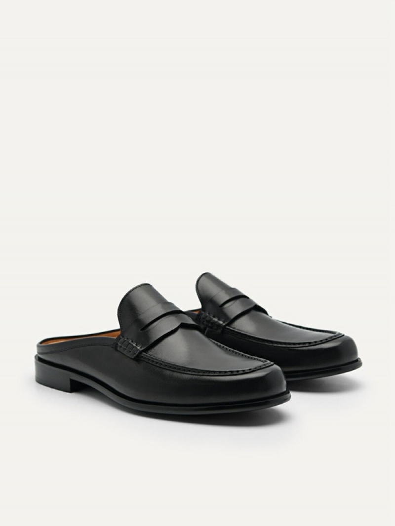 Black Men's Pedro Blake Leather Slip-On Loafers | WJEPSG-792