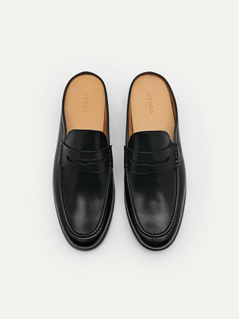 Black Men's Pedro Blake Leather Slip-On Loafers | WJEPSG-792