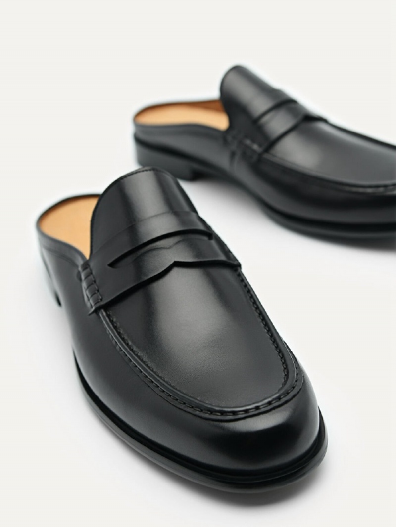 Black Men's Pedro Blake Leather Slip-On Loafers | WJEPSG-792