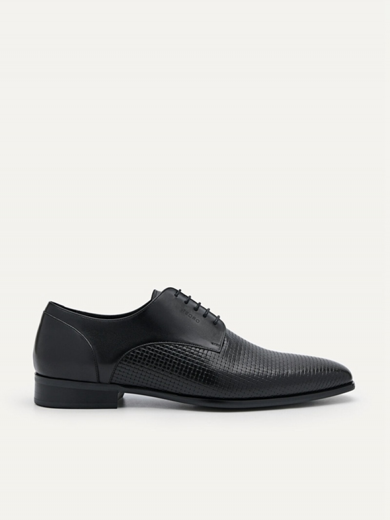 Black Men\'s Pedro Brando Leather Derby Shoes | GTKEPX-187