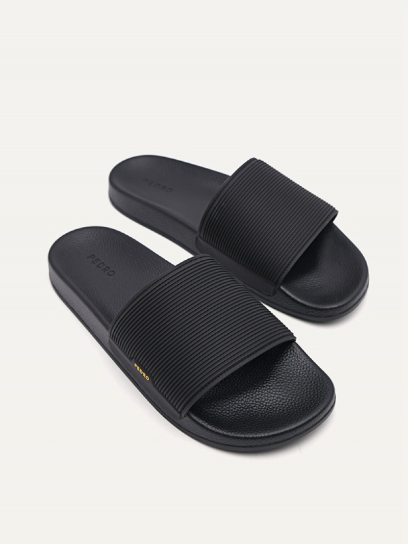 Black Men's Pedro Brye Slides | HVKDOW-180