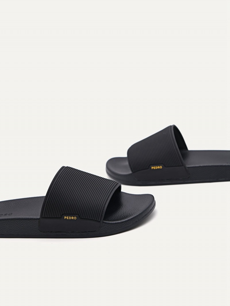 Black Men's Pedro Brye Slides | HVKDOW-180