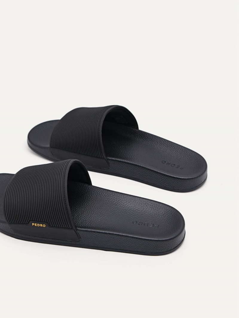 Black Men's Pedro Brye Slides | HVKDOW-180