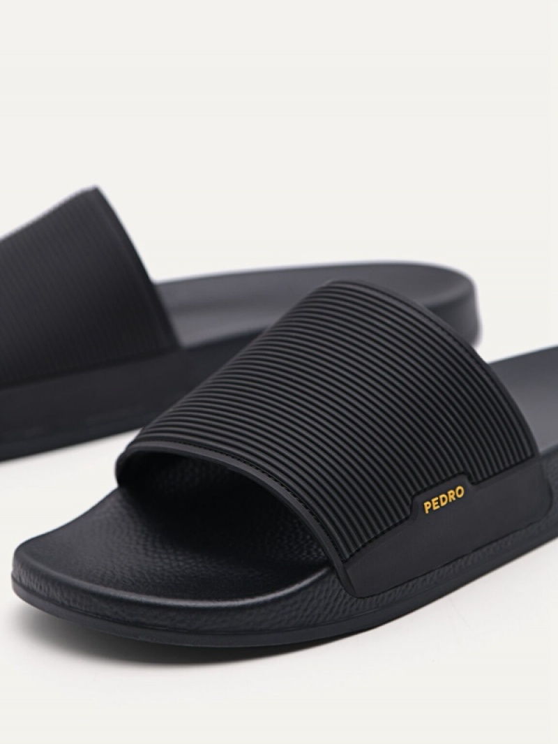 Black Men's Pedro Brye Slides | HVKDOW-180