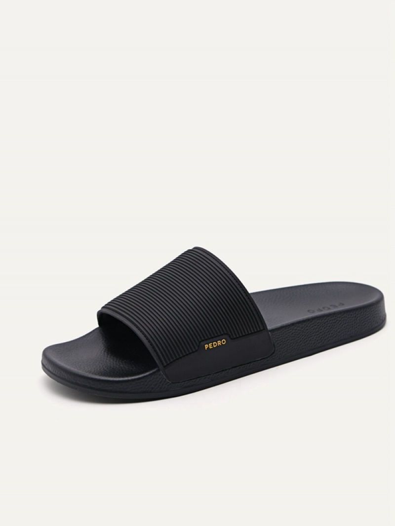 Black Men's Pedro Brye Slides | HVKDOW-180