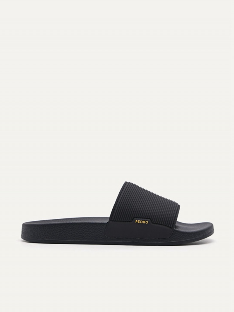 Black Men\'s Pedro Brye Slides | HVKDOW-180