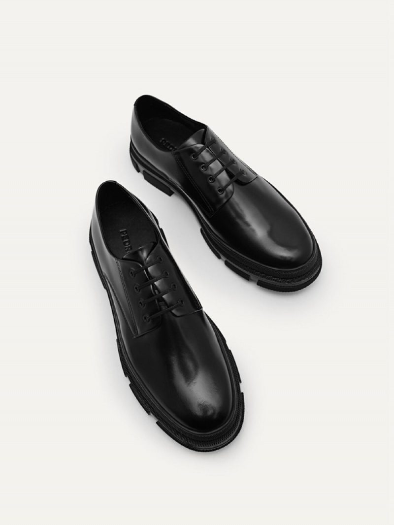 Black Men's Pedro Chunky Leather Derby Shoes | NYHMQC-467