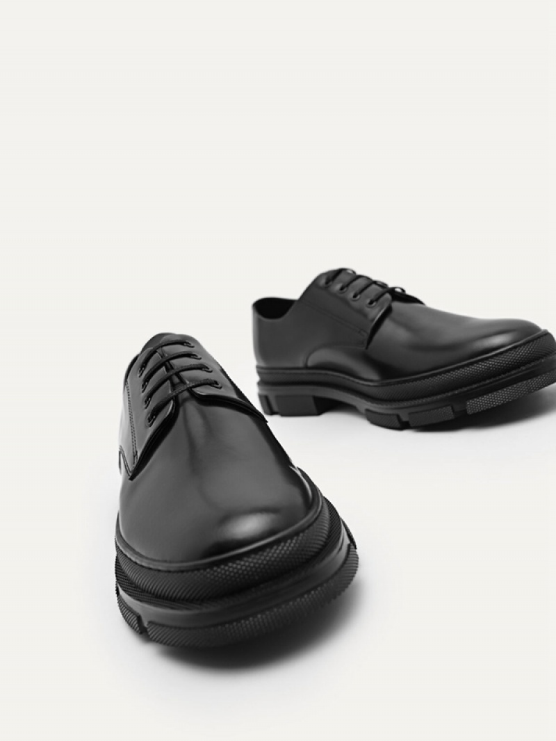 Black Men's Pedro Chunky Leather Derby Shoes | NYHMQC-467