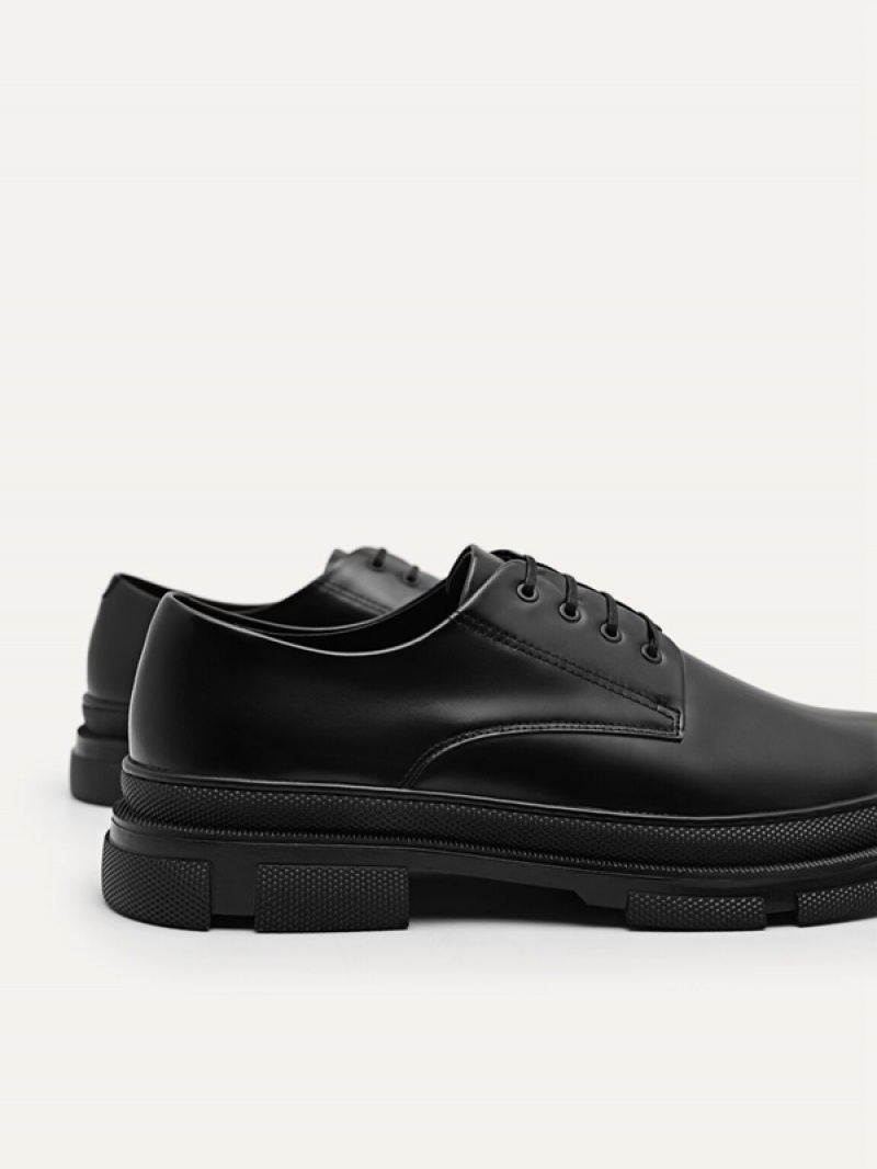 Black Men's Pedro Chunky Leather Derby Shoes | NYHMQC-467