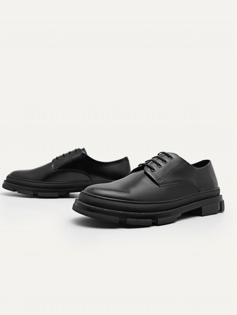 Black Men's Pedro Chunky Leather Derby Shoes | NYHMQC-467