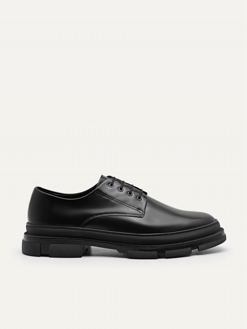 Black Men\'s Pedro Chunky Leather Derby Shoes | NYHMQC-467