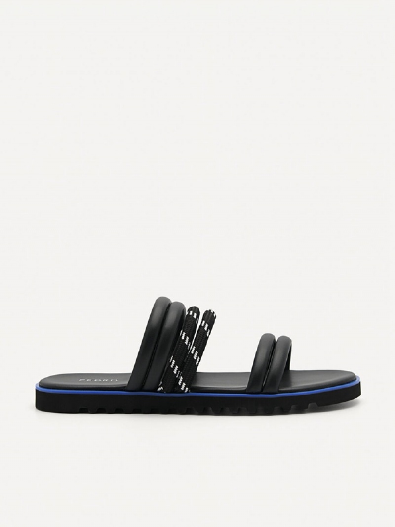 Black Men\'s Pedro Cord Slides | LBHNCS-153