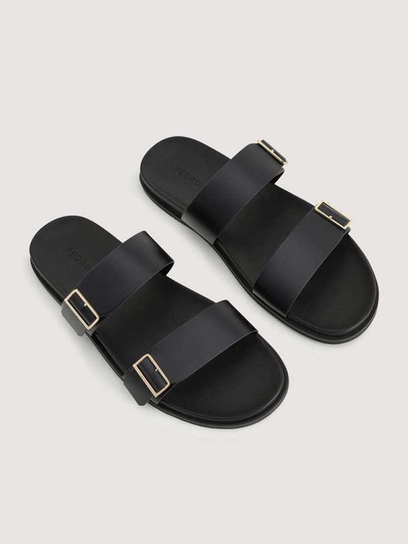 Black Men's Pedro Double Band Slides | GRKQMF-261