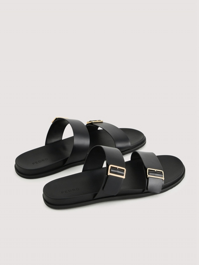 Black Men's Pedro Double Band Slides | GRKQMF-261