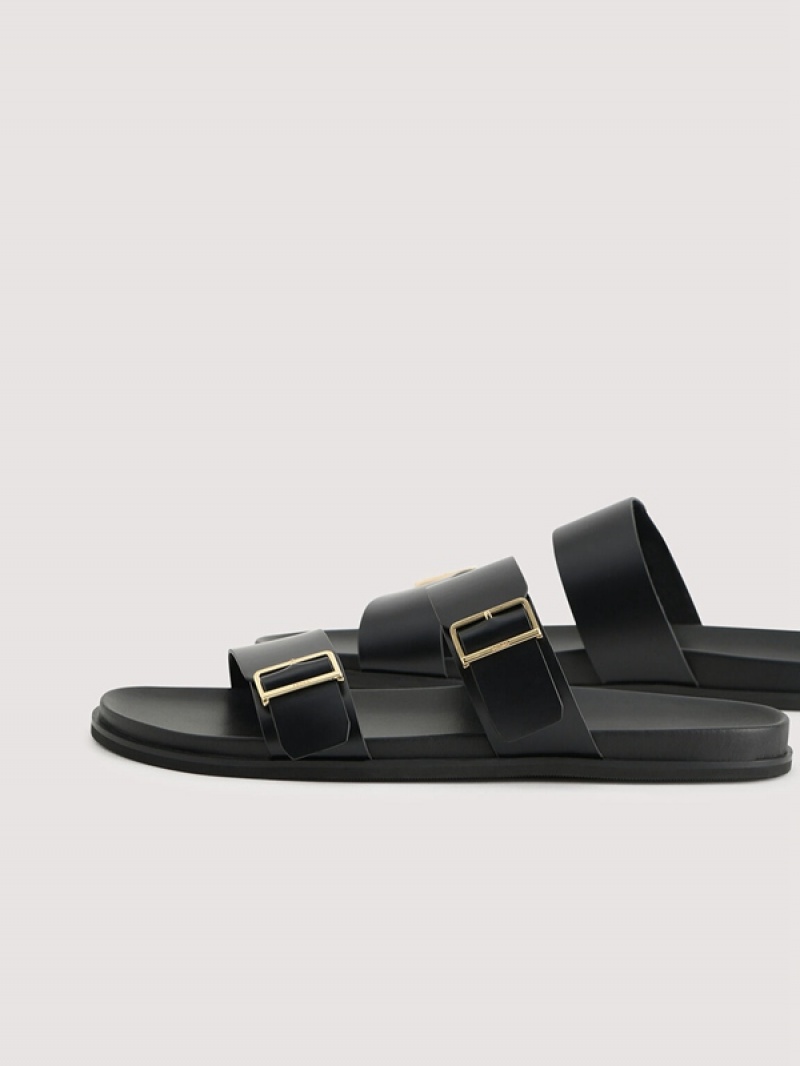 Black Men's Pedro Double Band Slides | GRKQMF-261