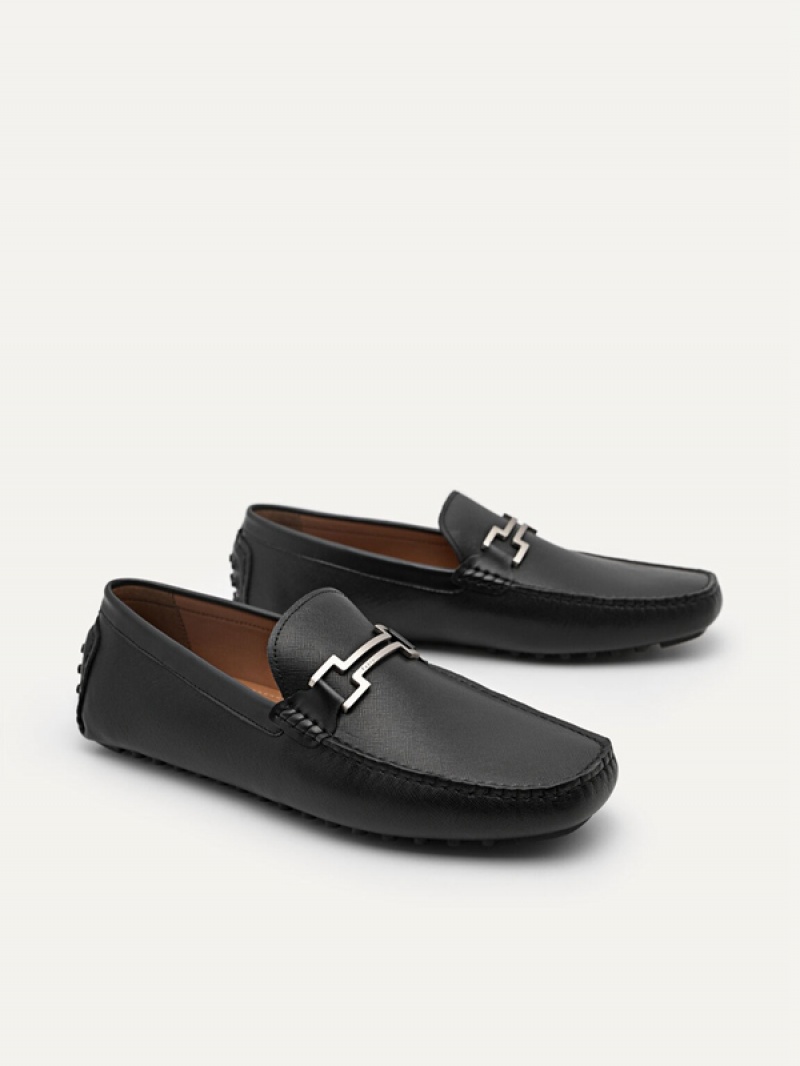 Black Men's Pedro Embossed Bit Moccasins | FYWRSP-714