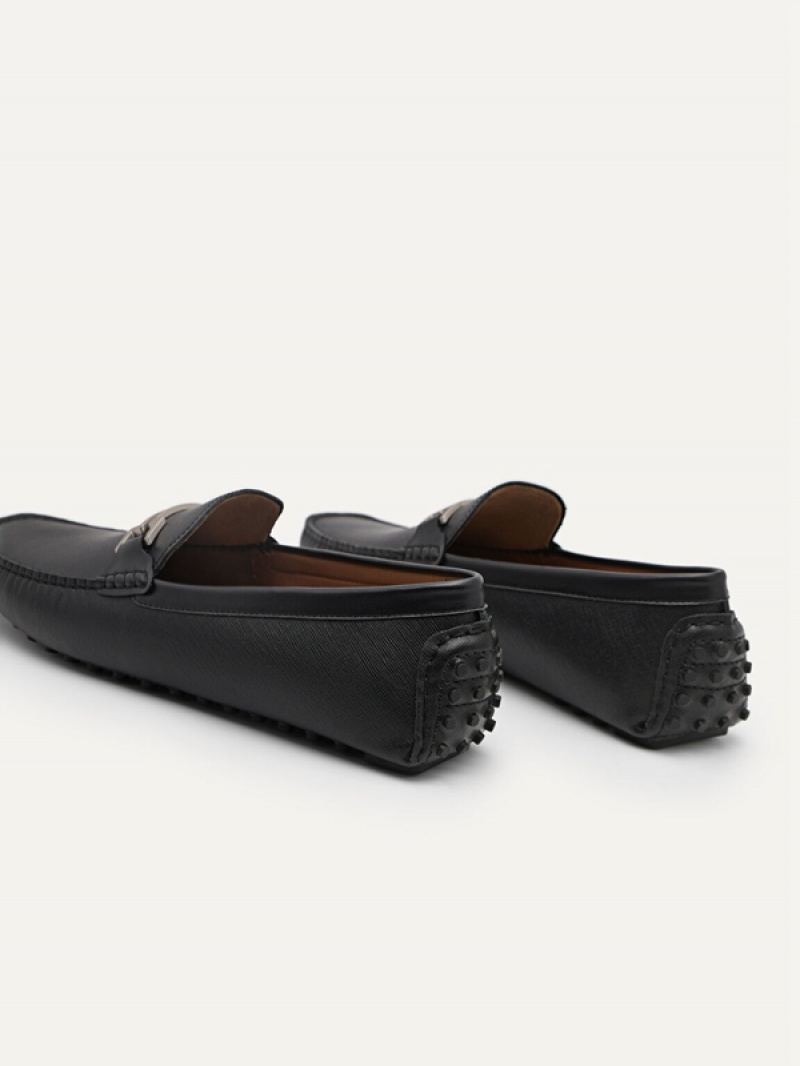 Black Men's Pedro Embossed Bit Moccasins | FYWRSP-714