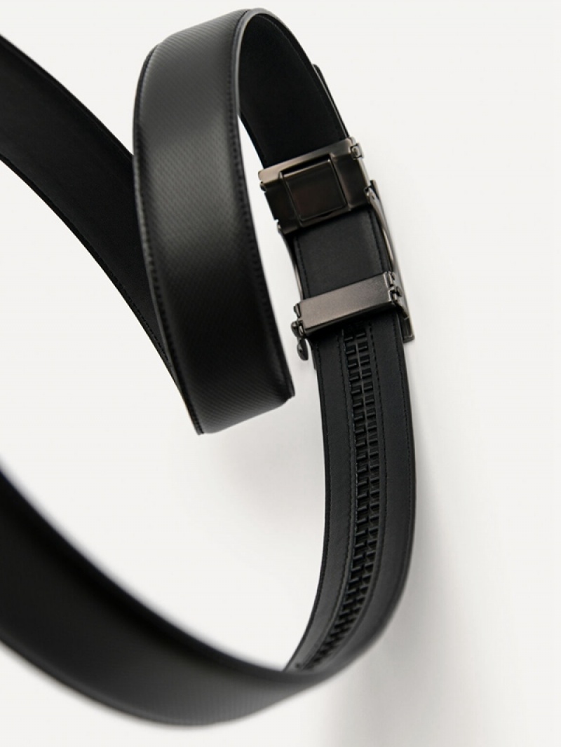 Black Men's Pedro Embossed Leather Automatic Belt | OFQVUH-369