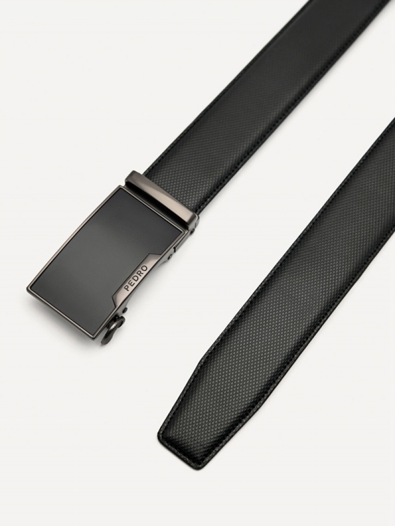 Black Men's Pedro Embossed Leather Automatic Belt | OFQVUH-369