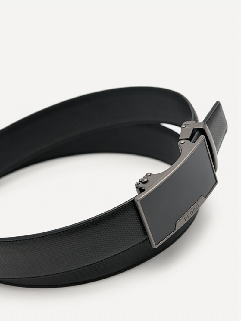 Black Men's Pedro Embossed Leather Automatic Belt | OFQVUH-369