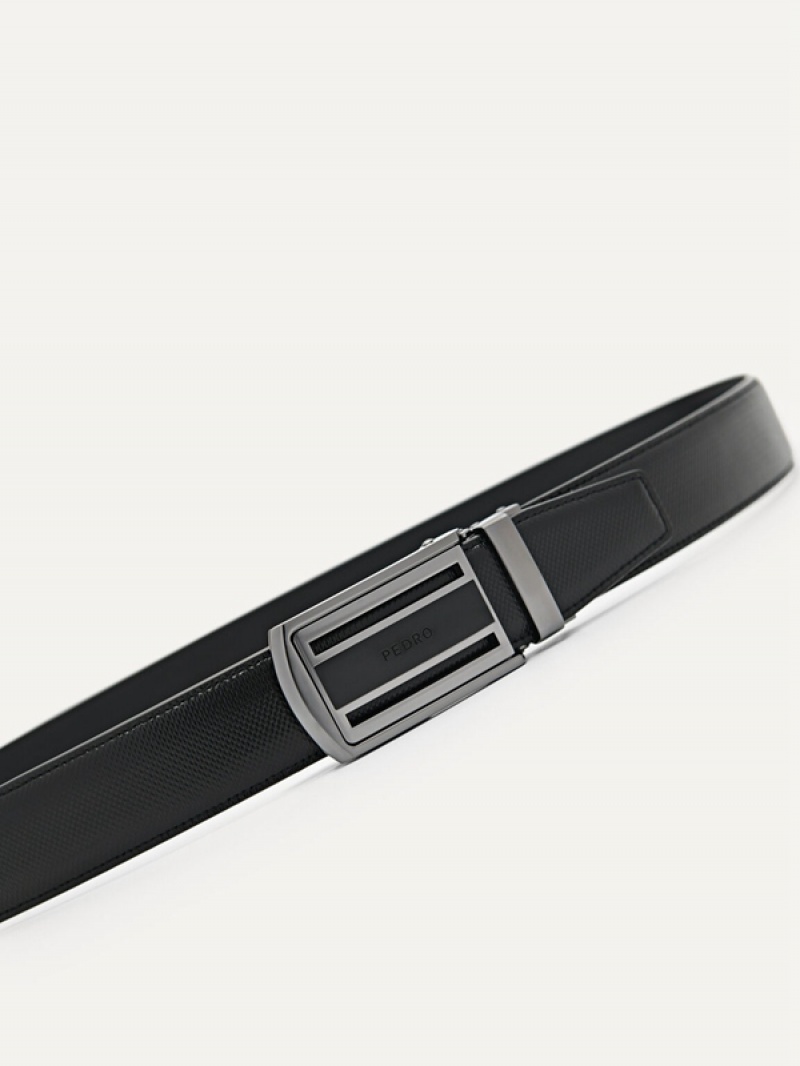 Black Men's Pedro Embossed Leather Automatic Belt | VYKBUH-928