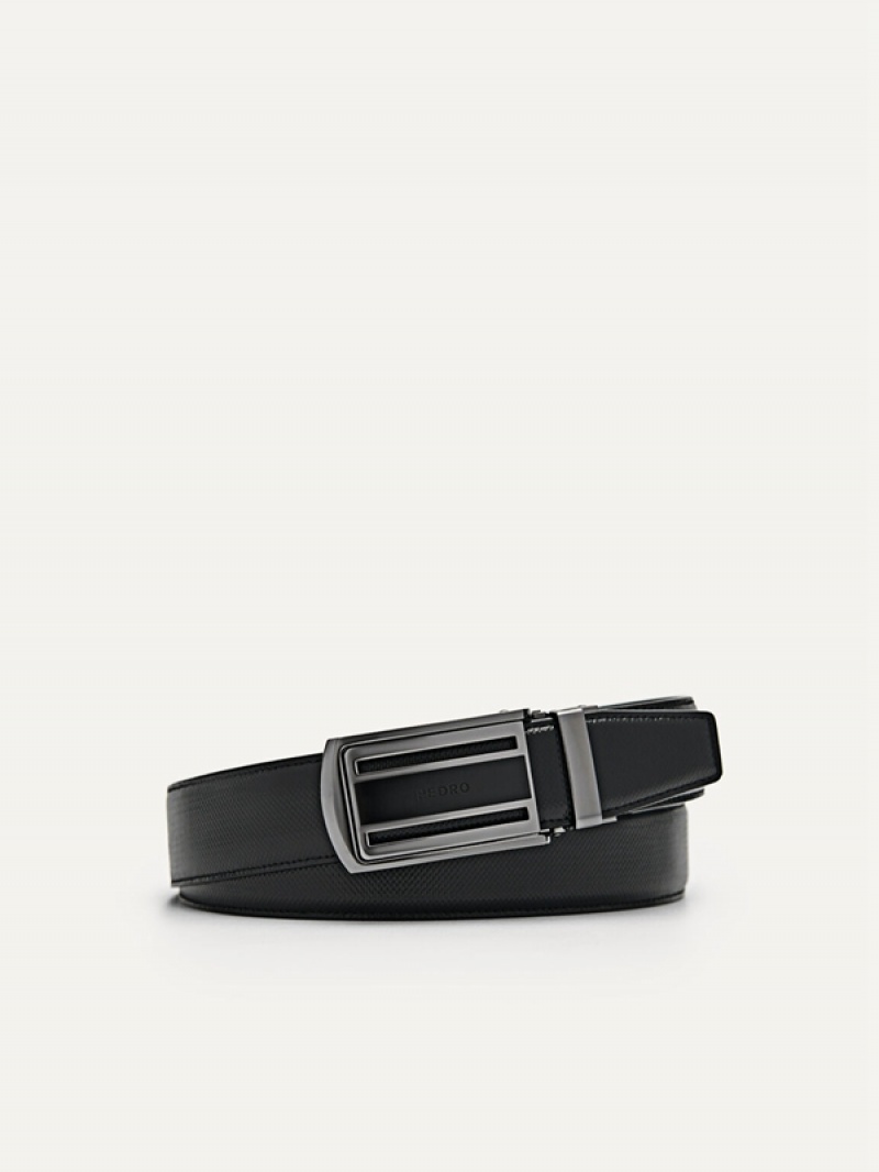 Black Men\'s Pedro Embossed Leather Automatic Belt | VYKBUH-928