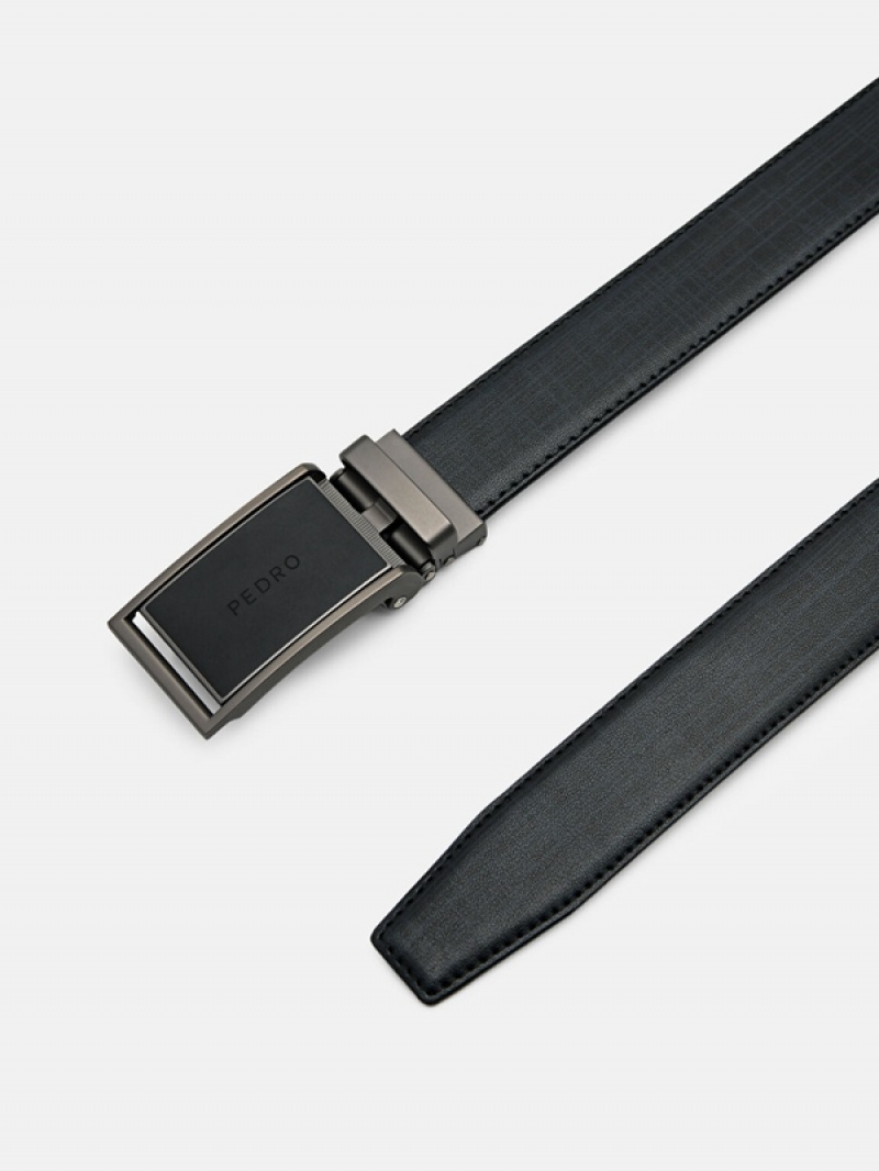 Black Men's Pedro Embossed Leather Automatic Belt | XWBJMU-581