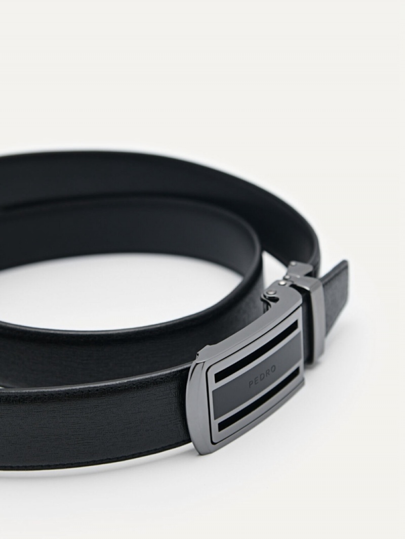 Black Men's Pedro Embossed Leather Automatic Belt | XUWPAL-539