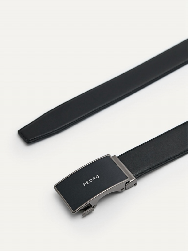 Black Men's Pedro Embossed Leather Automatic Belt | HNRUZF-842