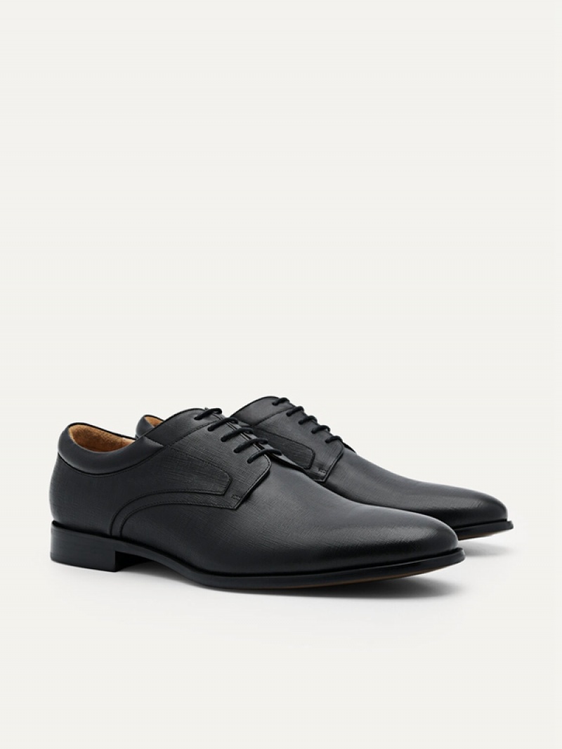 Black Men's Pedro Embossed Leather Derby Shoes | MKJRBG-219