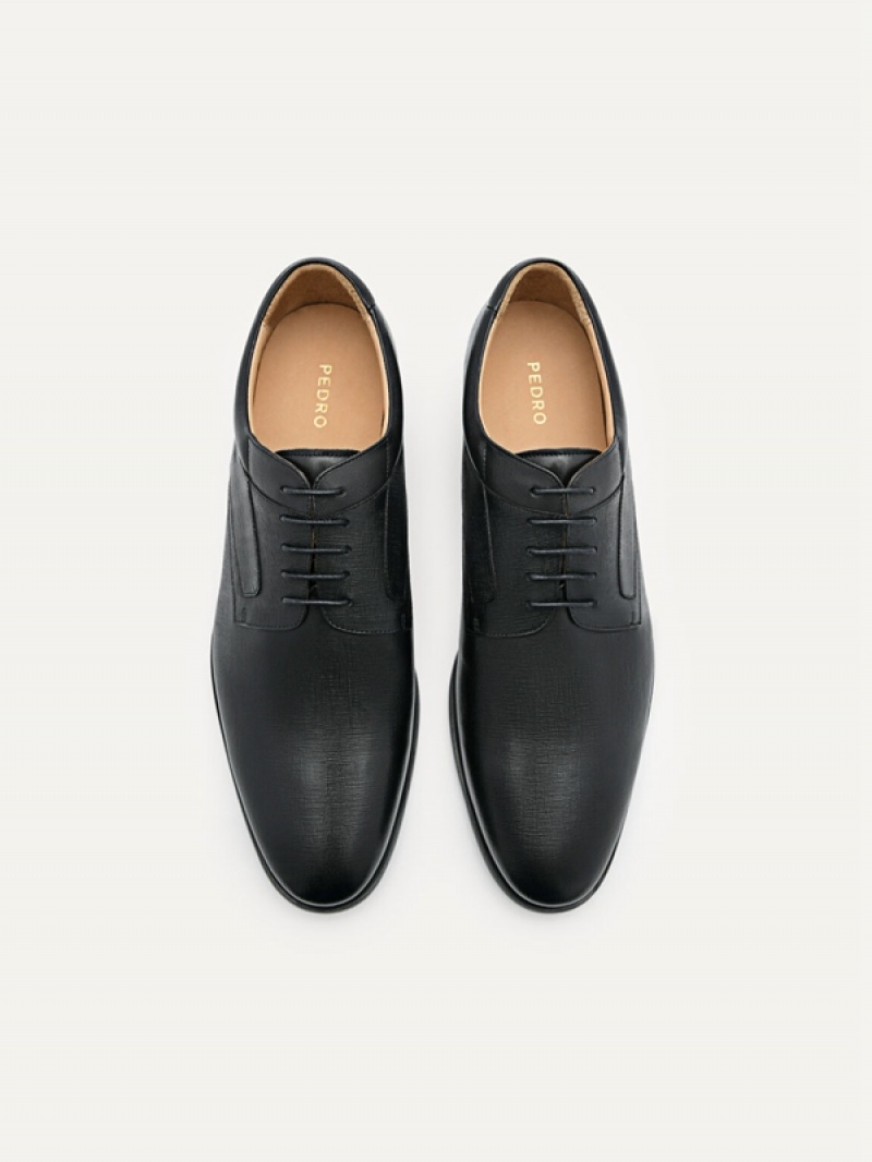 Black Men's Pedro Embossed Leather Derby Shoes | MKJRBG-219