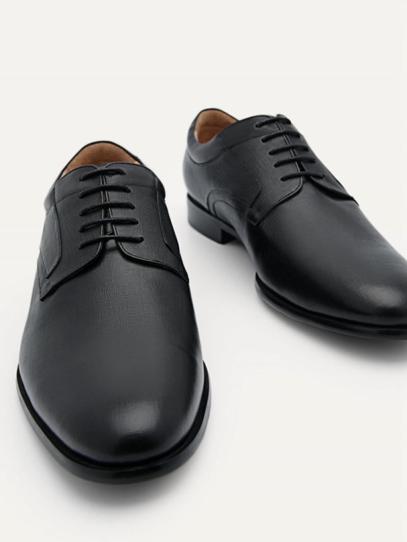 Black Men's Pedro Embossed Leather Derby Shoes | MKJRBG-219