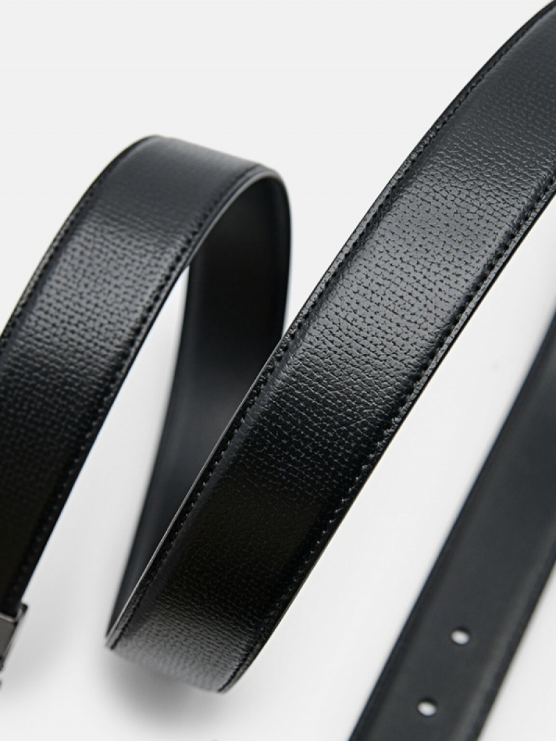 Black Men's Pedro Embossed Leather Reversible Pin Belt | BOKHPQ-027