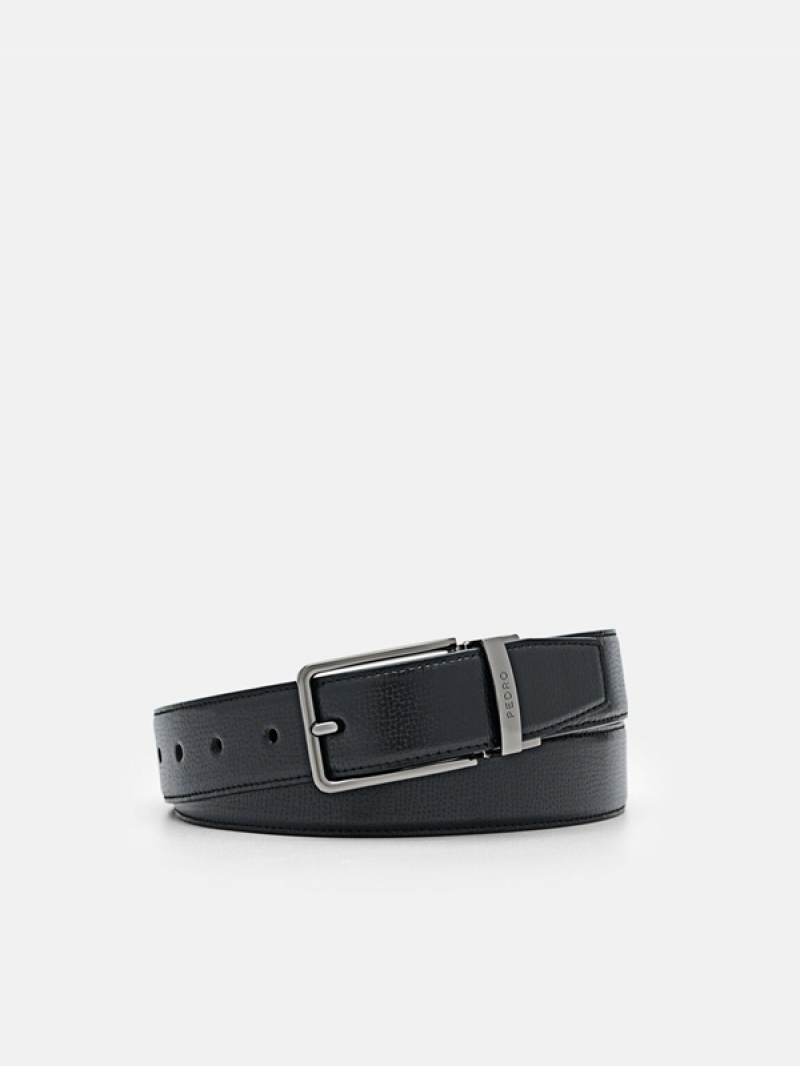 Black Men\'s Pedro Embossed Leather Reversible Pin Belt | BOKHPQ-027