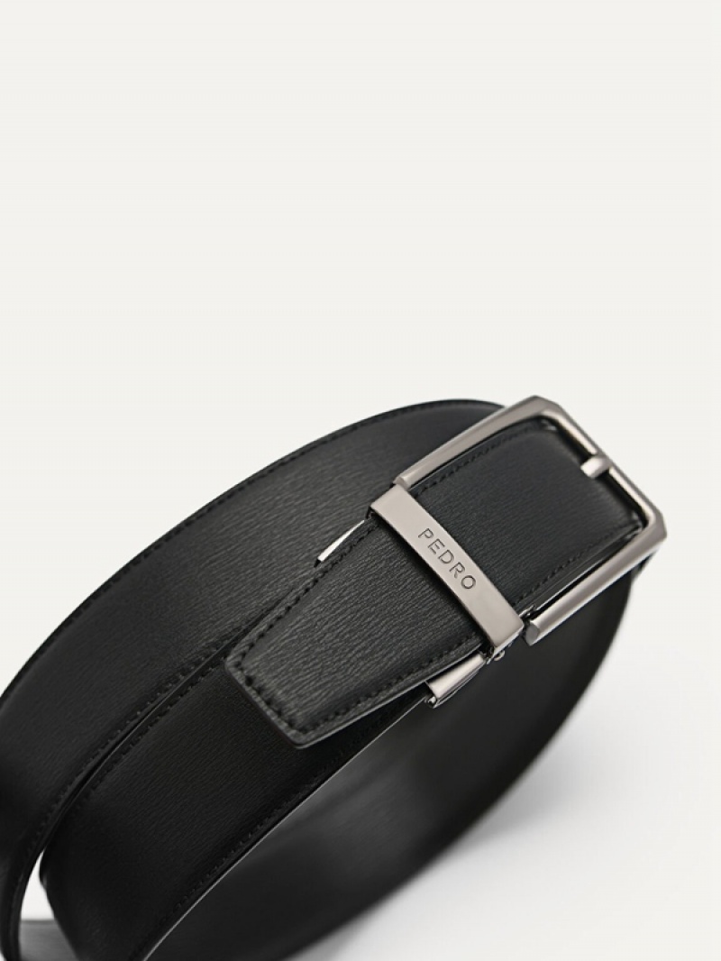 Black Men's Pedro Embossed Leather Reversible Pin Belt | HBOZPJ-308