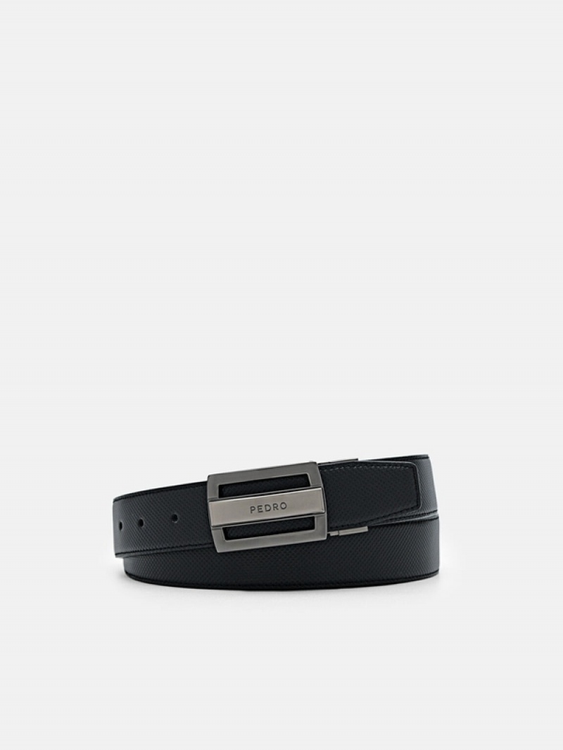 Black Men\'s Pedro Embossed Leather Reversible Tang Belt | NTQMDO-964